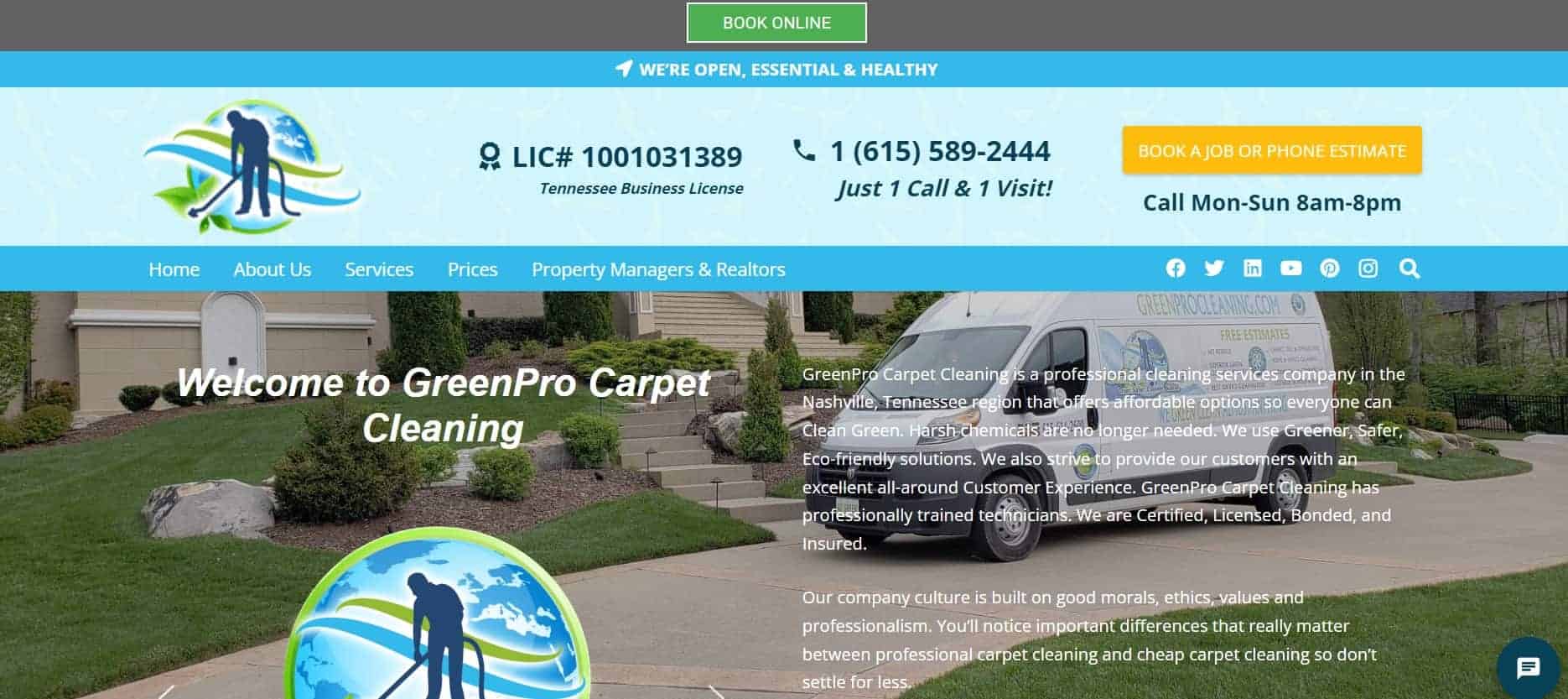 GreenPro Carpet Cleaning Homepage