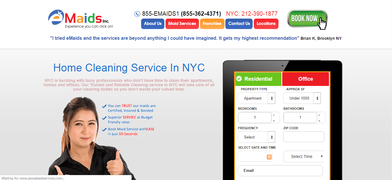 eMaids Cleaning Services of NYC's Homepage