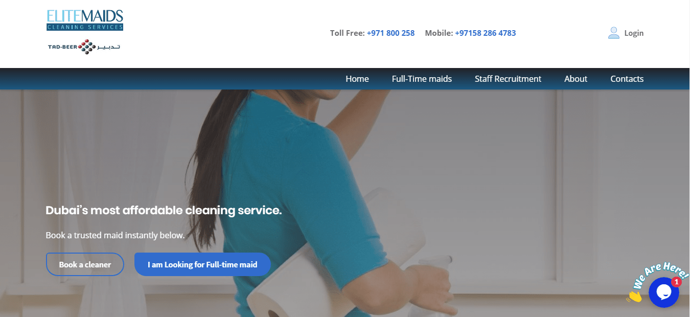 Elite Maids Cleaning Services' Homepage