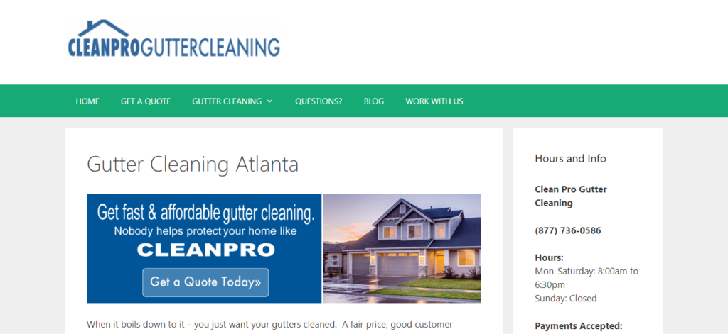 Clean Pro Gutter Cleaning's Homepage