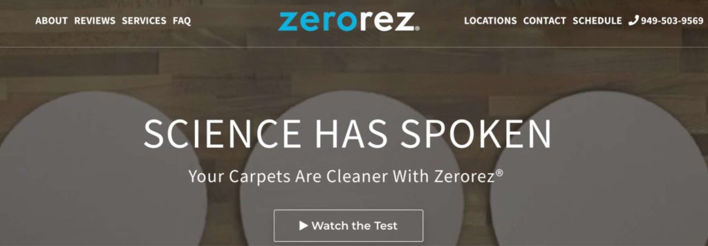 Zerorez Irvine Carpet Cleaning's Homepage