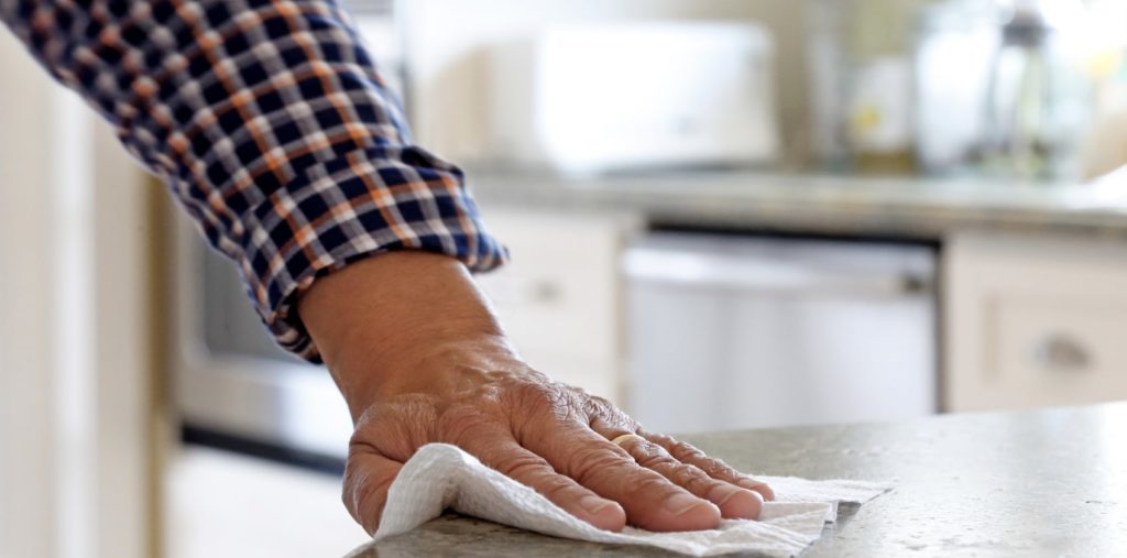 Buff the granite with cooking oil